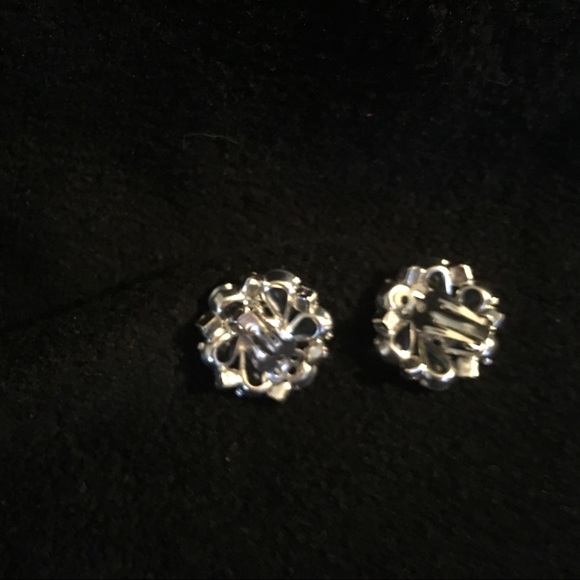 Vintage Light Blue Rhinestone Clip Earrings - Picture 7 of 8